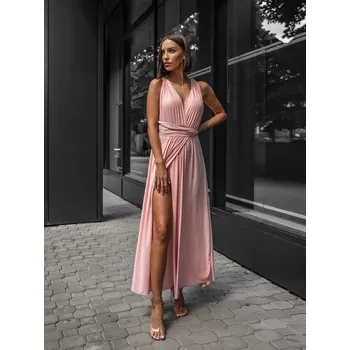 Dámské šaty Světle růžové dlouhé šaty KATIE s vázáním