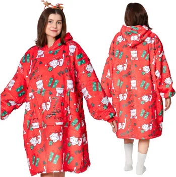 Dámská mikina DEKA oversize mikina Silná MIKINOVÁ DEKA 2v1 XXL Vzor KOČKY Plyšová s kapucí