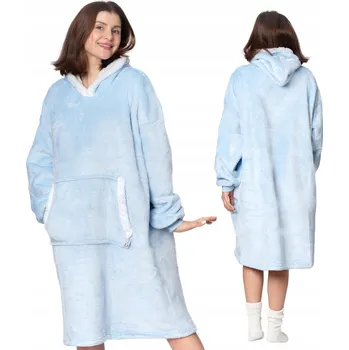 Dámská mikina Mikina s kapucí modrá, dlouhý rukáv, výstřih do V