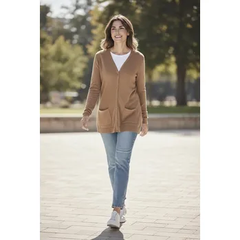 Dámský svetr Dlouhý svetr na knoflíčky hnědý Velikost: UNI: M - XXL