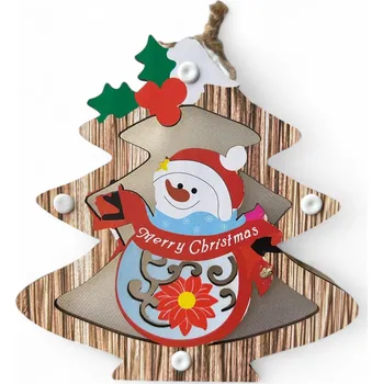 Vánoční ozdoba Vánoční dřevěná ozdoba s LED osvětlením - Sněhulák (stromek)