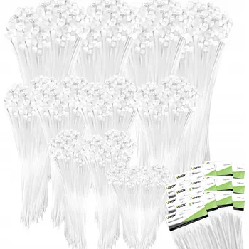 Organizace kabelů KABELOVÉ STAHOVACÍ PÁSKY, BÍLÉ, SILNÉ, SADA 1200 ks VAYOX