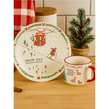 Sinsay - Hrnek a talířek s vánočním motivem - vícebarevná - 408GI-MLC - 408GI-MLC-ONE