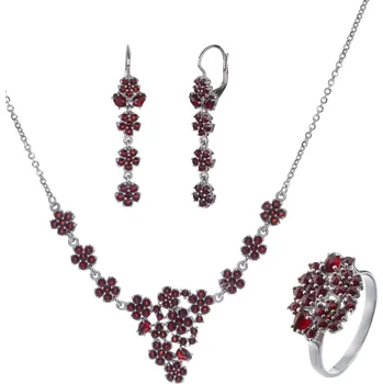 Souprava šperků Stříbrný set šperků 1402 s českým granátem, rhodiovaný - květina Velikost: 54, Zapínání: klapka