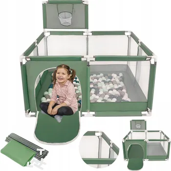 Dětská ohrádka HRACÍ OHRÁDKA S KOŠEM ZELENÝ SUCHÝ BAZÉN PRO DĚTI + 100 MÍČKŮ SELONIS KK-100X