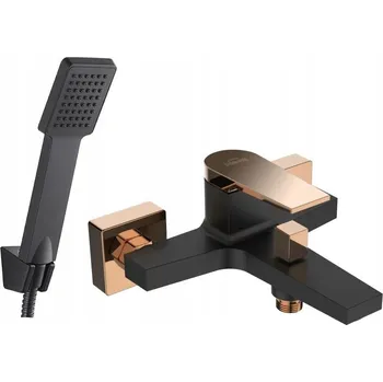 Vodovodní baterie INVENA VANOVÁ BATERIE MIDNIGHT ČERNÁ ZLATÁ + SPRCHOVÝ SET PATRAS