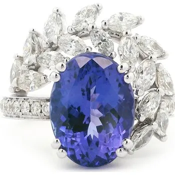 Prsten Prsten z bílého zlata s tanzanitem a diamanty ve tvaru listů 2011896