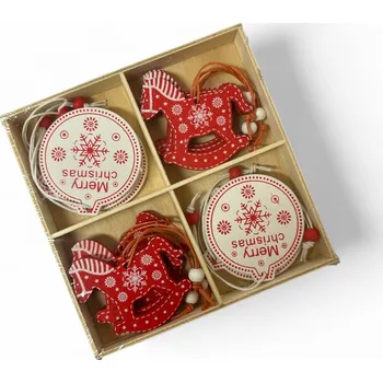 Vánoční ozdoba Light Irridiance Vánoční dřevěné ozdoby - Červeno-bílé 12 ks