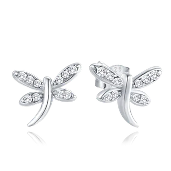 Náušnice Moonlit Stříbrné náušnice vážky se zirkony