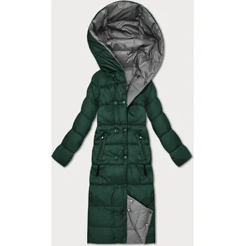 Tmavě zeleno-šedá oboustranná zimní bunda v délce ke kolenům Minority (P3-6017-33+61) odstíny zelené XXL (44)