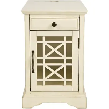 Noční stolek Noční stolek Avola 41 cm z masivu s USB porty krémový