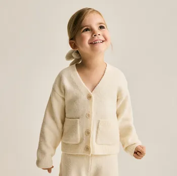 Dívčí mikina Reserved - Kardigan se zapínáním na knoflíky - tělová - 757FH-02M - 757FH-02M-92