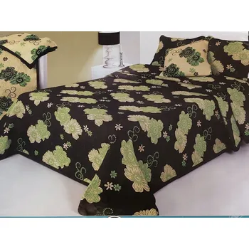 Přehoz na lůžko Žakárový přehoz na postel 200x220 černá/zelená Pivoňka