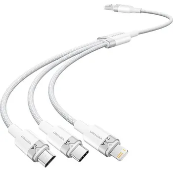 Datový kabel Kabel USB 2.0 A na 3v1 3A Vention CTPWG 1,5M (bílý)