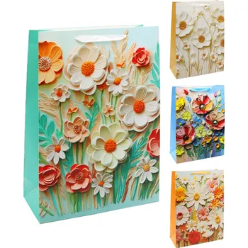 Dárková taška Dárková taška 2049 Flowers, velikost M 26 x 12 x 32 cm (mix 4 vzorů)