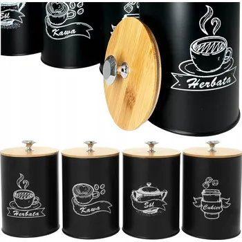 Dóza na potraviny Sada 4 černých dóz na čaj, cukr, káva a sůl