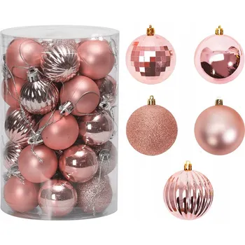 Vánoční dekorace SADA VÁNOČNÍCH BANĚK KOMPLET RŮŽOVÉ DEKORACE