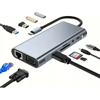 USB hub Adaptér Převodník HUB 11v1 USB-C HDMI 4k Power Delivery USB LAN Gigabit