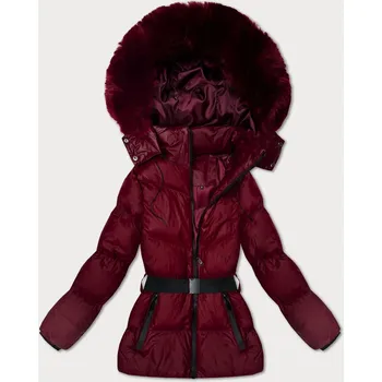 Zimní bunda ve vínové bordó barvě s kapucí a s opaskem J Style (5M3322-1) odstíny červené L (40)