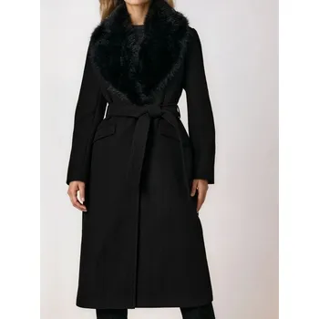Dámský kabát Sinsay - Dlouhý kabát s kožíškovým límcem - černá - 623FH-99X - 623FH-99X-L