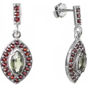 Náušnice Stříbrné náušnice s českým granátem a vltavínem, rhodiované - špička Zapínání: balónek