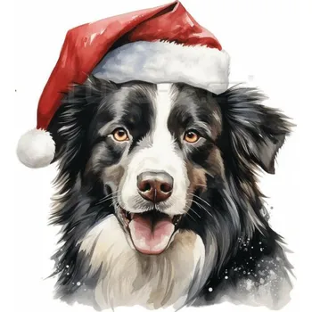 Nášivka Nažehlovačka Border kolie s vánoční čepicí - 5 x 6 cm