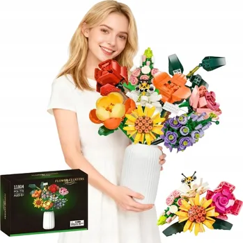 ostatní stavebnice STAVEBNÍ STAVEBNICE VELKÁ KYTICE Z 8 RŮZNÝCH KVĚTIN - 779 DÍLŮ