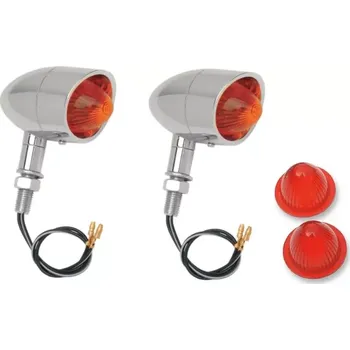 Osvětlení pro motocykl Motocyklové custom blinkry DRAG SPECIALTIES MINI RETRO-STYLE MARKER LIGHTS barva chrom, červené sklo, oranžové sklo (směrovky pro Harley Davidson, Bobber, Café Racer i dalších custom motorky)