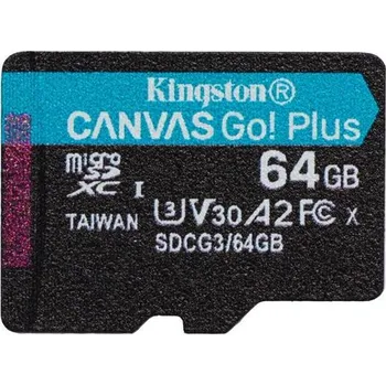 Paměťová karta KINGSTON 64GB microSDXC Canvas Go Plus Gen4 200MB/s A2 U3 V30 Card bez adapteru