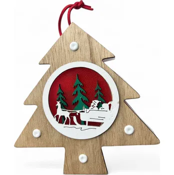 Vánoční ozdoba Vánoční dřevěná ozdoba s LED osvětlením - Stromek (Santa)