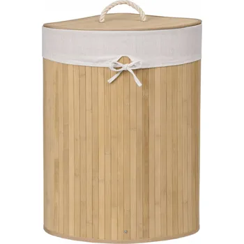 Koš na prádlo Rohový koš na prádlo bambusový s víkem přírodní 60L