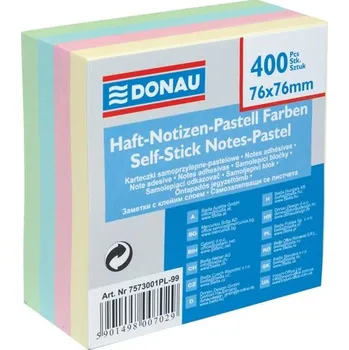 Samolepící bloček Bloček Donau, 76 x 76 mm, pastelový