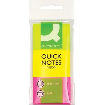 Samolepící bloček Bloček Q-Connect, 38 x 51 mm, neonový, 3 ks