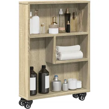 Knihovna VidaXL Úzký pojízdný regál, dub sonoma, 48x13x68 cm