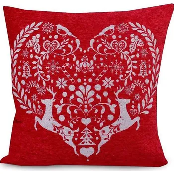 Povlak na dekorativní polštářek Vánoční povlak na polštář 45x45 cm srdce, vločka - 1 červená vánoční srdce