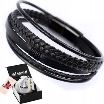 Náramek Náramek ČERNÝ pánský KOŽENÝ ocel