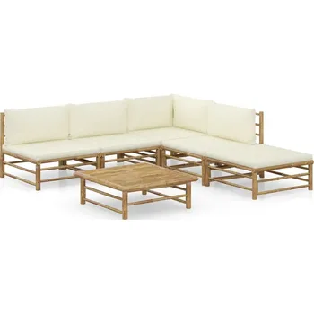 VidaXL 6dílná zahradní souprava, krémové polštáře, bambus