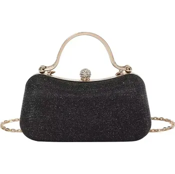 Kabelka B-TOP Černá třpytivá kabelka přes rameno s tvarovaným pevným uchem