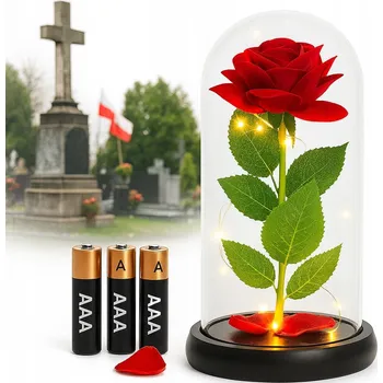 Svíčka HŘBITOVNÍ SVÍČKA VĚČNÁ RŮŽE VE SKLE NA BATERIE SVÍTÍ JAKO HŘBITOVNÍ SVÍČKA NOVINKY