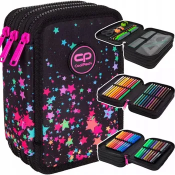Penál Školní penál Coolpack 3-komorový s vybavením galaxy 38 dílů pro dívky