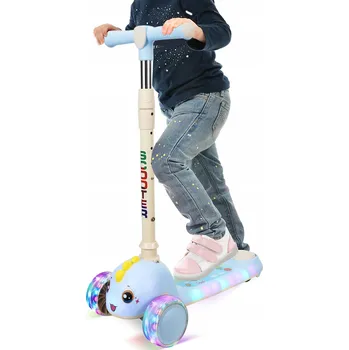 Koloběžka Skládací koloběžka pro děti s osvětlovacími kolečky, tříkolová koloběžka modrá