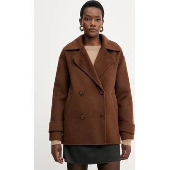Dámský kabát Vlněný kabát Patrizia Pepe hnědá barva, 8O0183 A610 8O0183.A610 88X, vel. 38