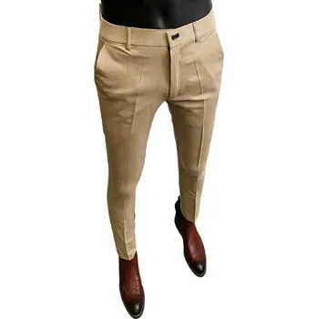 Pánské kalhoty Pánské společenské kalhoty s kapsami Jednobarevné Elegantní rovný střih BAVLNA POLYESTER SPANDEX Pohodlné kalhoty pro muže do práce i na formální příležitosti khaki 30