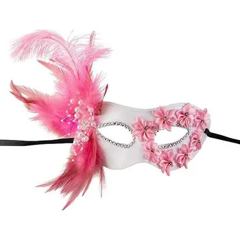 Karnevalová maska Carnival Toys Škraboška s peřím růžová