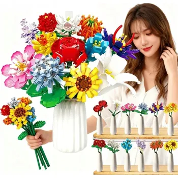 ostatní stavebnice STAVEBNÍ STAVEBNICE KVĚTINY KYTICE SADA 1064 DÍLŮ 12 druhů květin