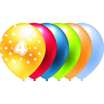 Balónek Barevné narozeninové BALÓNKY s číslem 4, sada 5 kusů GO PARTY