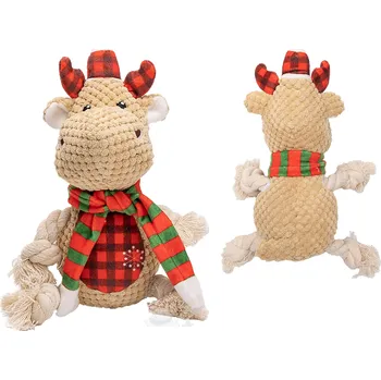 Hračka pro psa UNIQ PETS Vánoční Rudolf s provazovými nohami a pískadly