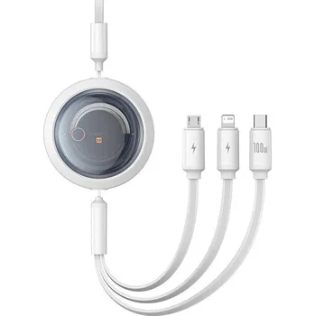 Datový kabel Kabel 3 v 1 Baseus Free2Draw USB na M+L+C 100W, 1,1 m (bílý)