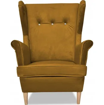 Křeslo Křeslo ušák ARI s podnožkou, skandinávský styl Family Meble zlatý velur