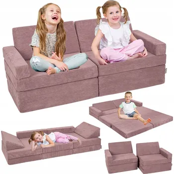 Pohovka Rozkládací pohovka KiddyMoon fialová s funkcí spaní a volnými polštáři